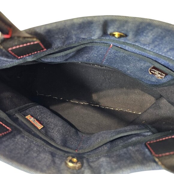 Vintage Dooney & Bourke Denim Tote Leather Trim Double Handles Eyelet - Picture 4 of 16